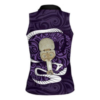 Purple New Zealand Eel Women Sleeveless Polo Shirt Aotearoa Maori Tuna With Kotiate Weapon LT14 - Polynesian Pride