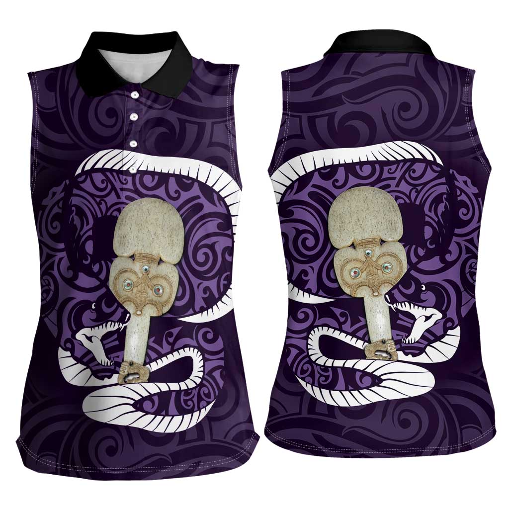 Purple New Zealand Eel Women Sleeveless Polo Shirt Aotearoa Maori Tuna With Kotiate Weapon LT14 - Polynesian Pride