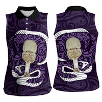 Purple New Zealand Eel Women Sleeveless Polo Shirt Aotearoa Maori Tuna With Kotiate Weapon LT14 - Polynesian Pride