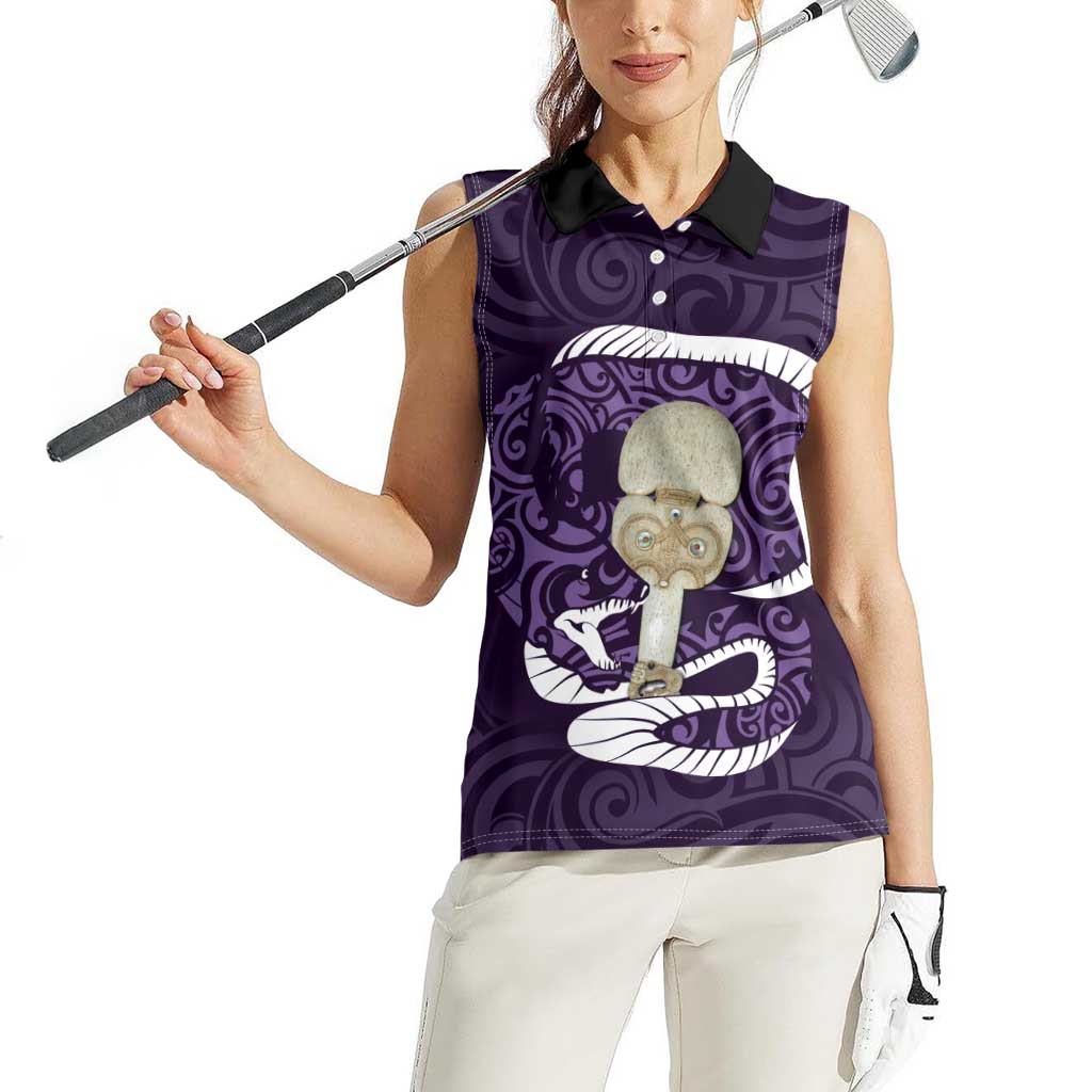 Purple New Zealand Eel Women Sleeveless Polo Shirt Aotearoa Maori Tuna With Kotiate Weapon LT14 - Polynesian Pride