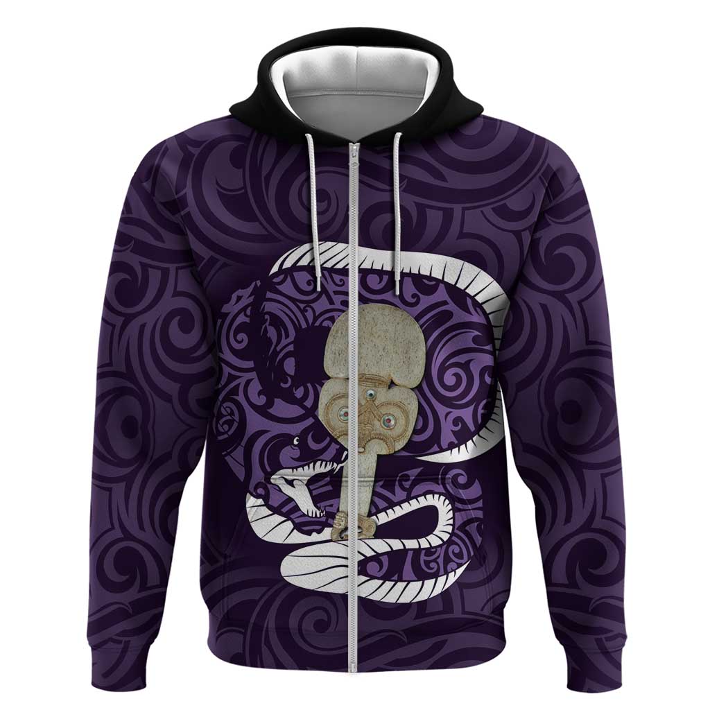 Purple New Zealand Eel Zip Hoodie Aotearoa Maori Tuna With Kotiate Weapon LT14 Zip Hoodie Purple - Polynesian Pride