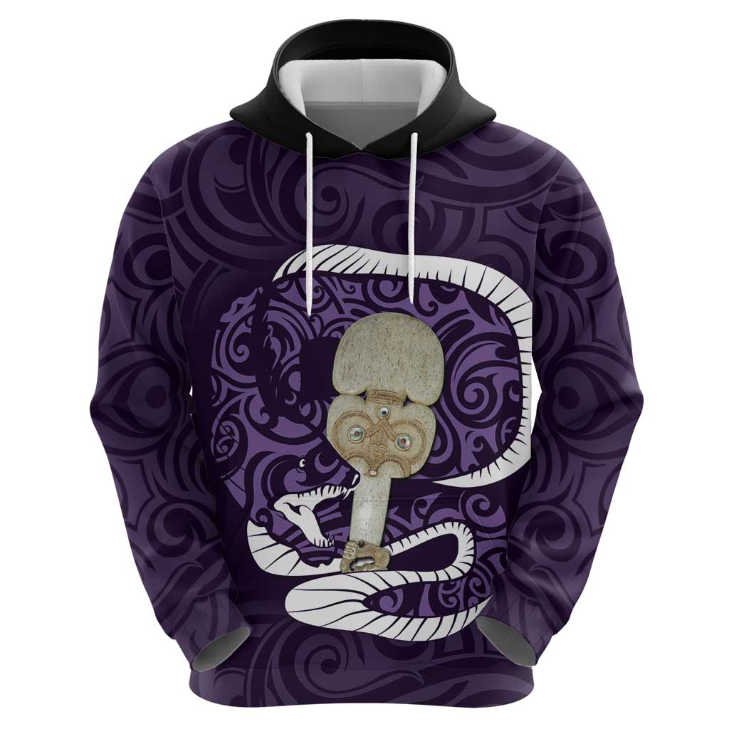 Purple New Zealand Eel Zip Hoodie Aotearoa Maori Tuna With Kotiate Weapon LT14 - Polynesian Pride