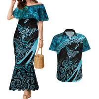 New Zealand Stingray Couples Matching Mermaid Dress and Hawaiian Shirt Aotearoa Whai With Maori Paua Shell LT14 Turquoise - Polynesian Pride