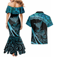 New Zealand Stingray Couples Matching Mermaid Dress and Hawaiian Shirt Aotearoa Whai With Maori Paua Shell LT14 - Polynesian Pride