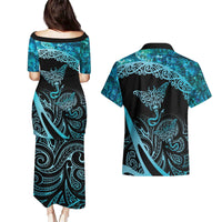 New Zealand Stingray Couples Matching Puletasi and Hawaiian Shirt Aotearoa Whai With Maori Paua Shell LT14 - Polynesian Pride