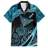 New Zealand Stingray Family Matching Long Sleeve Bodycon Dress and Hawaiian Shirt Aotearoa Whai With Maori Paua Shell LT14 Dad's Shirt - Short Sleeve Turquoise - Polynesian Pride
