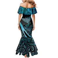 New Zealand Stingray Family Matching Mermaid Dress and Hawaiian Shirt Aotearoa Whai With Maori Paua Shell LT14 - Polynesian Pride