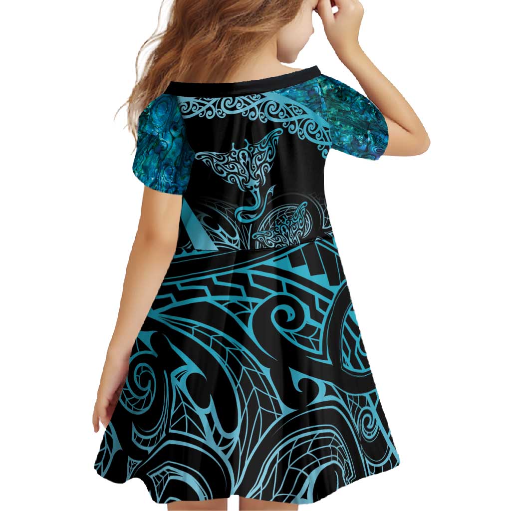 New Zealand Stingray Family Matching Off Shoulder Maxi Dress and Hawaiian Shirt Aotearoa Whai With Maori Paua Shell LT14 - Polynesian Pride