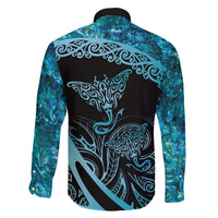 New Zealand Stingray Family Matching Off Shoulder Short Dress and Hawaiian Shirt Aotearoa Whai With Maori Paua Shell LT14 - Polynesian Pride