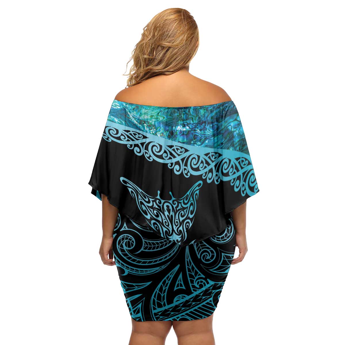 New Zealand Stingray Family Matching Off Shoulder Short Dress and Hawaiian Shirt Aotearoa Whai With Maori Paua Shell LT14 - Polynesian Pride