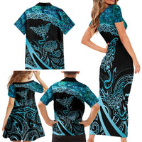 New Zealand Stingray Family Matching Short Sleeve Bodycon Dress and Hawaiian Shirt Aotearoa Whai With Maori Paua Shell LT14 - Polynesian Pride