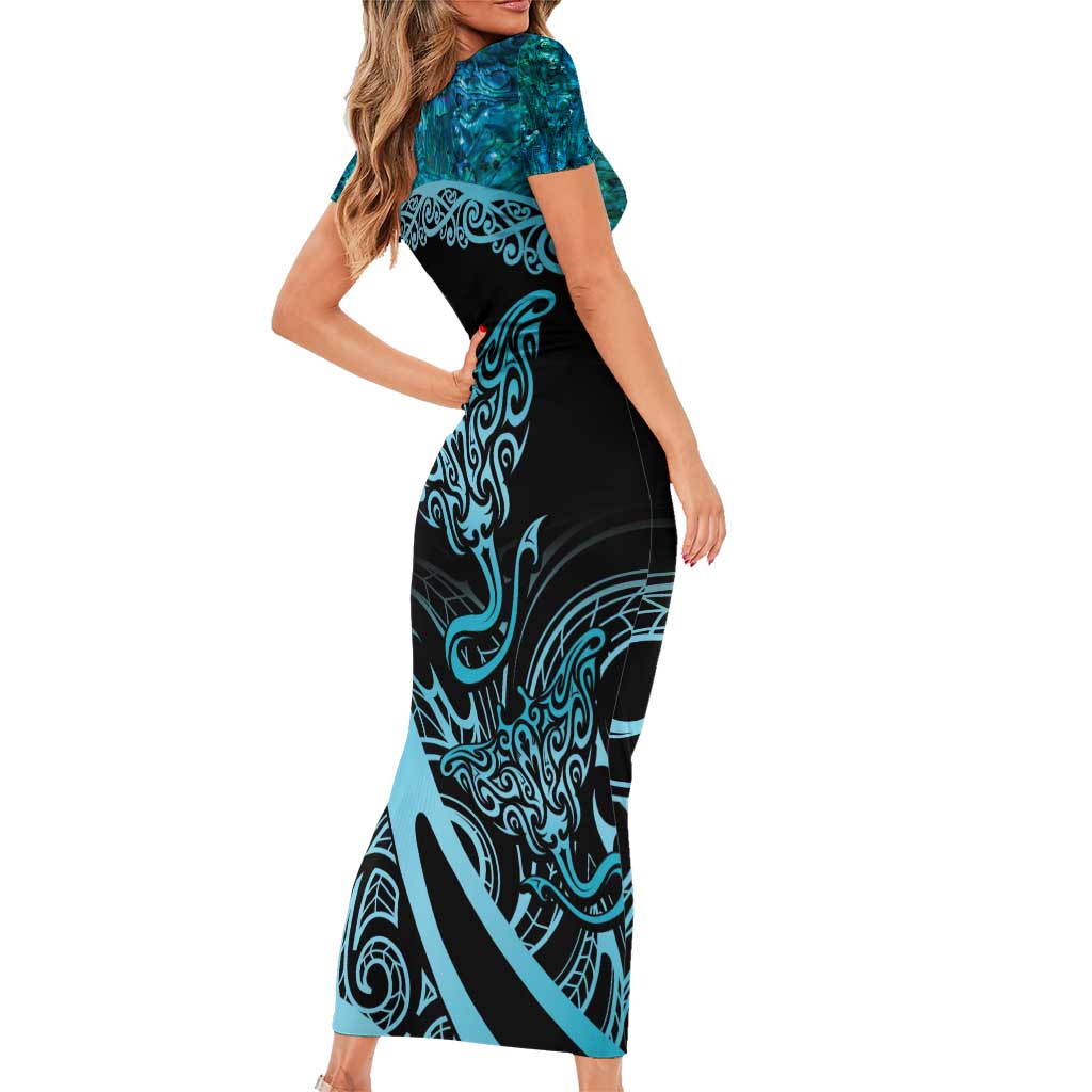 New Zealand Stingray Family Matching Short Sleeve Bodycon Dress and Hawaiian Shirt Aotearoa Whai With Maori Paua Shell LT14 - Polynesian Pride