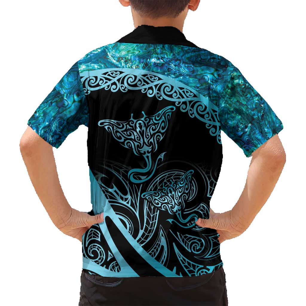 New Zealand Stingray Family Matching Summer Maxi Dress and Hawaiian Shirt Aotearoa Whai With Maori Paua Shell LT14 - Polynesian Pride