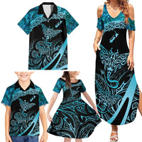 New Zealand Stingray Family Matching Summer Maxi Dress and Hawaiian Shirt Aotearoa Whai With Maori Paua Shell LT14 - Polynesian Pride
