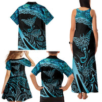 New Zealand Stingray Family Matching Tank Maxi Dress and Hawaiian Shirt Aotearoa Whai With Maori Paua Shell LT14 - Polynesian Pride
