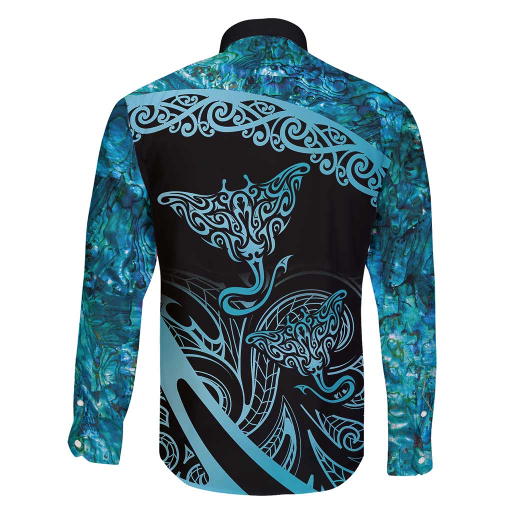 New Zealand Stingray Family Matching Tank Maxi Dress and Hawaiian Shirt Aotearoa Whai With Maori Paua Shell LT14 - Polynesian Pride