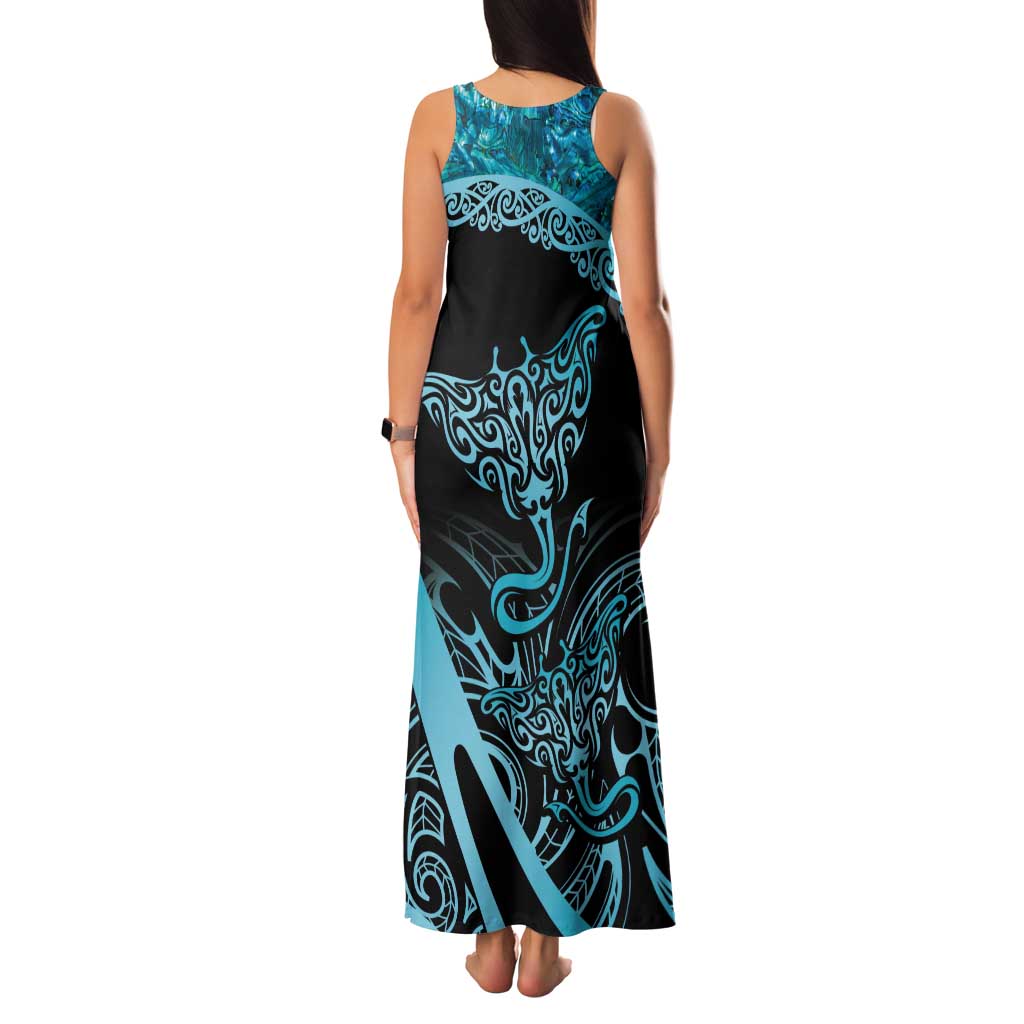 New Zealand Stingray Family Matching Tank Maxi Dress and Hawaiian Shirt Aotearoa Whai With Maori Paua Shell LT14 - Polynesian Pride