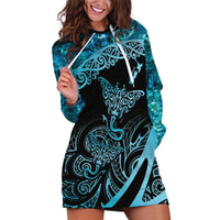 New Zealand Stingray Hoodie Dress Aotearoa Whai With Maori Paua Shell LT14 Turquoise - Polynesian Pride