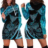 New Zealand Stingray Hoodie Dress Aotearoa Whai With Maori Paua Shell LT14 - Polynesian Pride