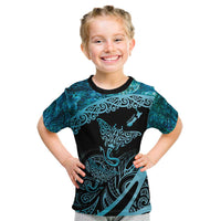 New Zealand Stingray Kid T Shirt Aotearoa Whai With Maori Paua Shell LT14 Turquoise - Polynesian Pride