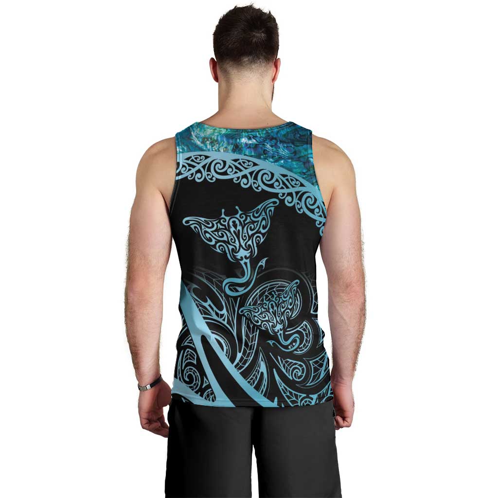 New Zealand Stingray Men Tank Top Aotearoa Whai With Maori Paua Shell LT14 - Polynesian Pride