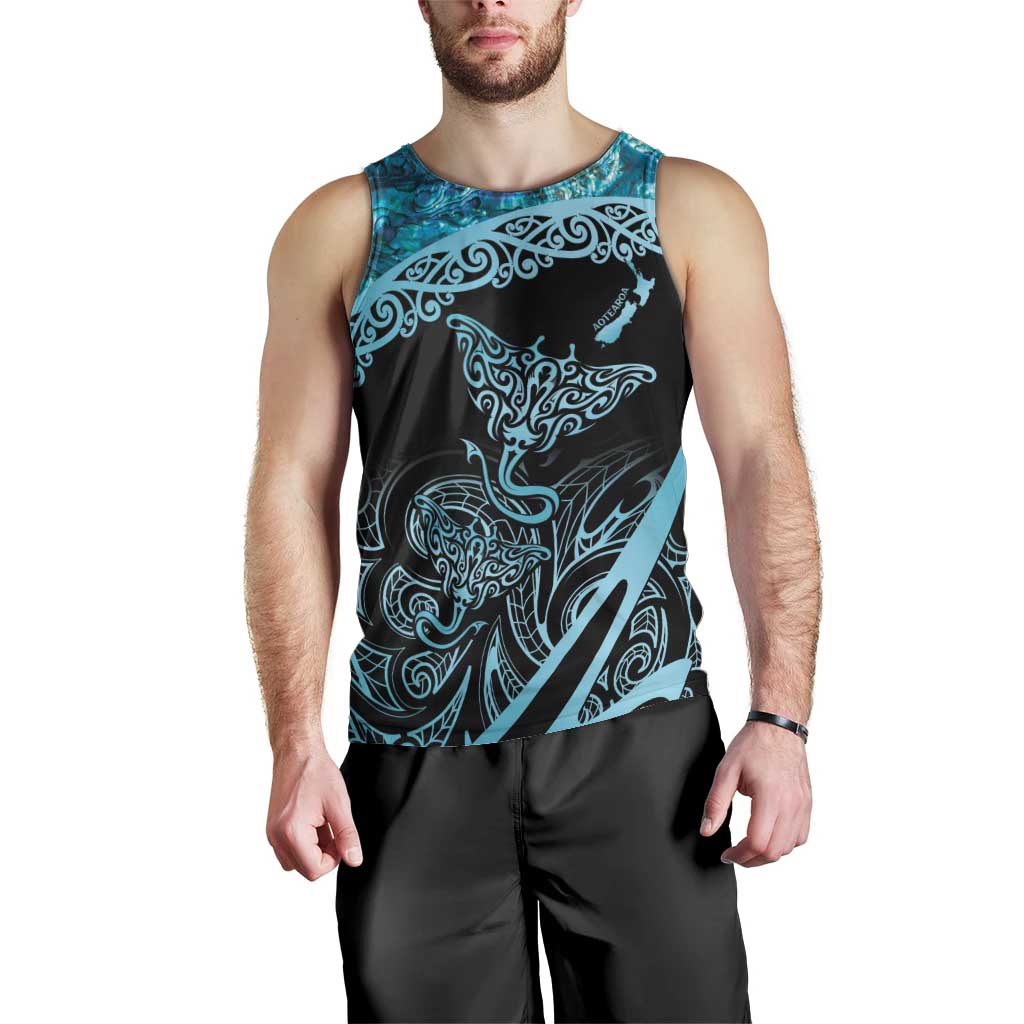 New Zealand Stingray Men Tank Top Aotearoa Whai With Maori Paua Shell LT14 - Polynesian Pride