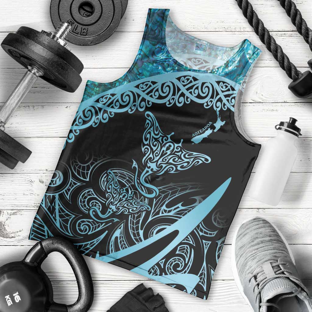 New Zealand Stingray Men Tank Top Aotearoa Whai With Maori Paua Shell LT14 - Polynesian Pride