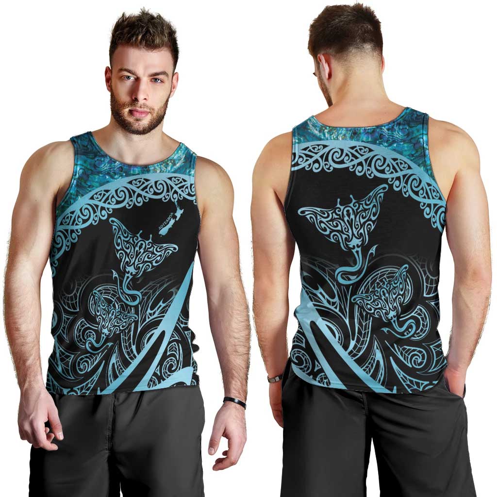 New Zealand Stingray Men Tank Top Aotearoa Whai With Maori Paua Shell LT14 - Polynesian Pride