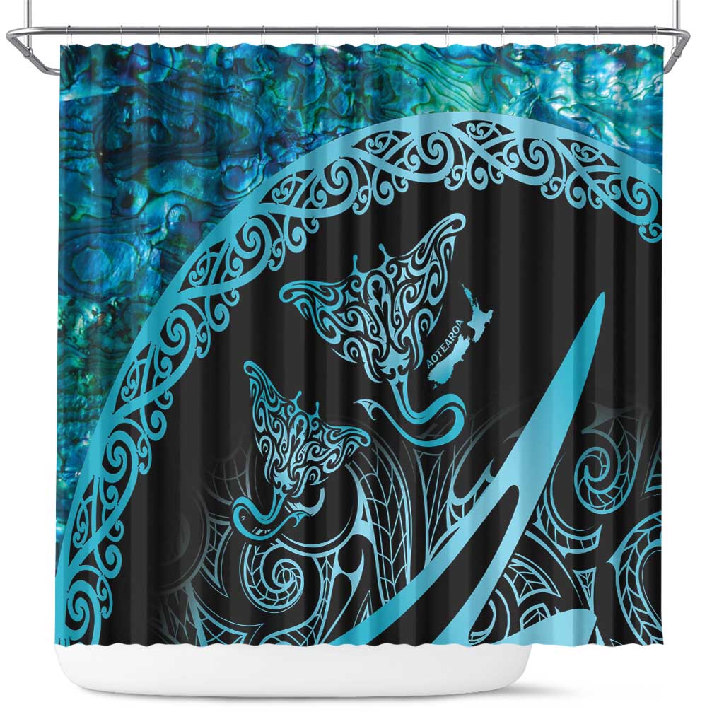 New Zealand Stingray Shower Curtain Aotearoa Whai With Maori Paua Shell LT14 Turquoise - Polynesian Pride