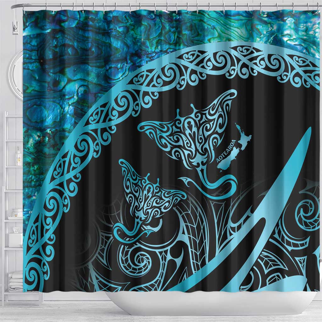 New Zealand Stingray Shower Curtain Aotearoa Whai With Maori Paua Shell LT14 - Polynesian Pride
