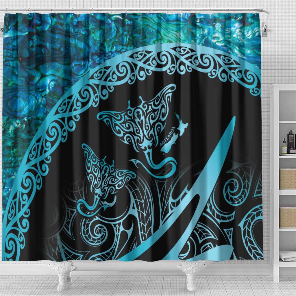 New Zealand Stingray Shower Curtain Aotearoa Whai With Maori Paua Shell LT14 - Polynesian Pride
