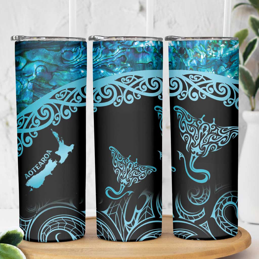 New Zealand Stingray Skinny Tumbler Aotearoa Whai With Maori Paua Shell LT14 - Polynesian Pride
