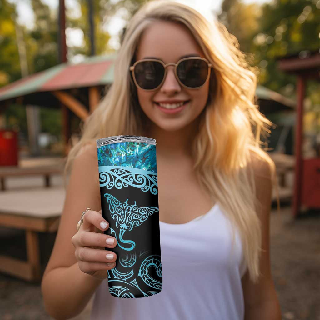 New Zealand Stingray Skinny Tumbler Aotearoa Whai With Maori Paua Shell LT14 - Polynesian Pride