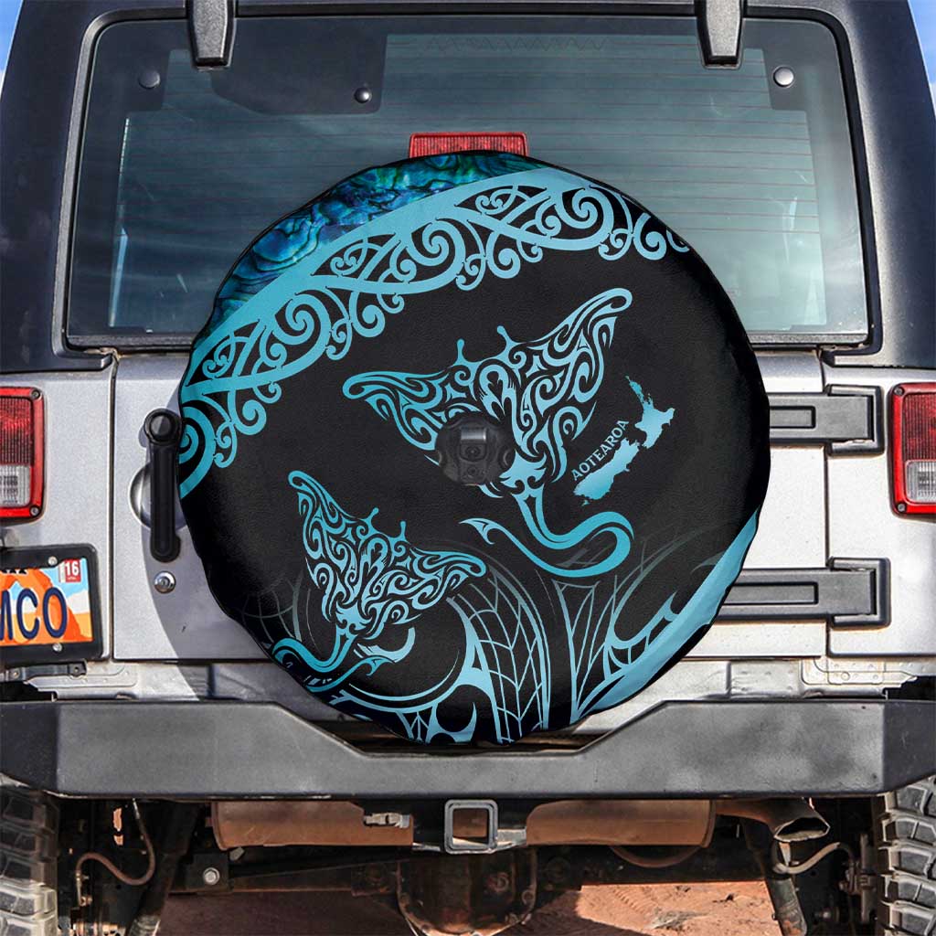 New Zealand Stingray Spare Tire Cover Aotearoa Whai With Maori Paua Shell LT14 Turquoise - Polynesian Pride