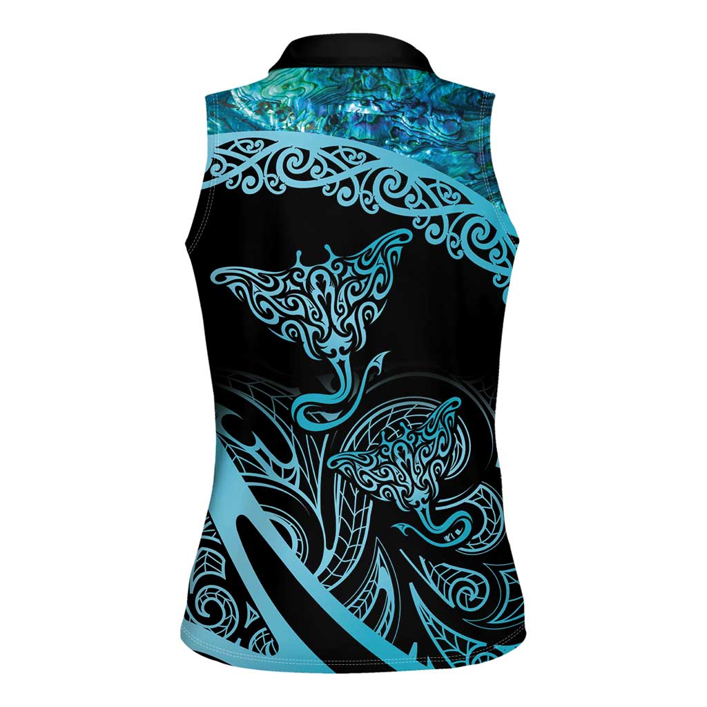 New Zealand Stingray Women Sleeveless Polo Shirt Aotearoa Whai With Maori Paua Shell LT14 - Polynesian Pride