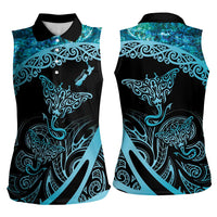 New Zealand Stingray Women Sleeveless Polo Shirt Aotearoa Whai With Maori Paua Shell LT14 - Polynesian Pride