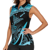 New Zealand Stingray Women Sleeveless Polo Shirt Aotearoa Whai With Maori Paua Shell LT14 - Polynesian Pride