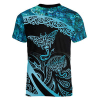 New Zealand Stingray Women V-Neck T-Shirt Aotearoa Whai With Maori Paua Shell LT14 - Polynesian Pride