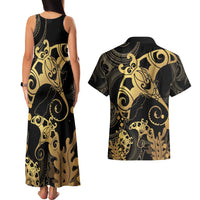 Black And Gold Aotearoa Whai Couples Matching Tank Maxi Dress and Hawaiian Shirt NZ Stingrays Maori Curves Style LT14 - Polynesian Pride