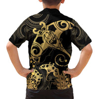 Black And Gold Aotearoa Whai Family Matching Off Shoulder Maxi Dress and Hawaiian Shirt NZ Stingrays Maori Curves Style LT14 - Polynesian Pride