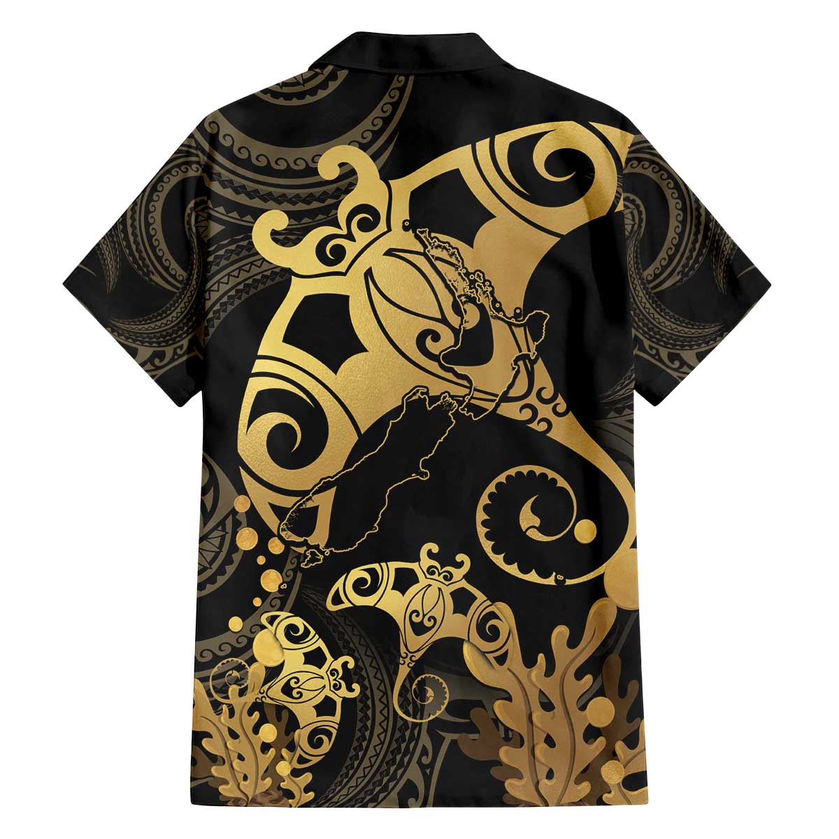 Black And Gold Aotearoa Whai Family Matching Puletasi and Hawaiian Shirt NZ Stingrays Maori Curves Style LT14 - Polynesian Pride