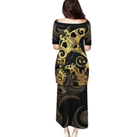 Black And Gold Aotearoa Whai Family Matching Puletasi and Hawaiian Shirt NZ Stingrays Maori Curves Style LT14 - Polynesian Pride