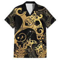Black And Gold Aotearoa Whai Family Matching Short Sleeve Bodycon Dress and Hawaiian Shirt NZ Stingrays Maori Curves Style LT14 Dad's Shirt - Short Sleeve Gold - Polynesian Pride