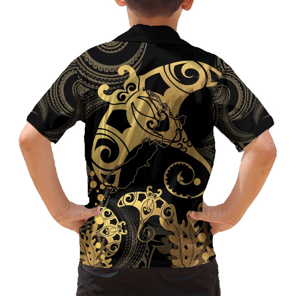 Black And Gold Aotearoa Whai Family Matching Tank Maxi Dress and Hawaiian Shirt NZ Stingrays Maori Curves Style LT14 - Polynesian Pride