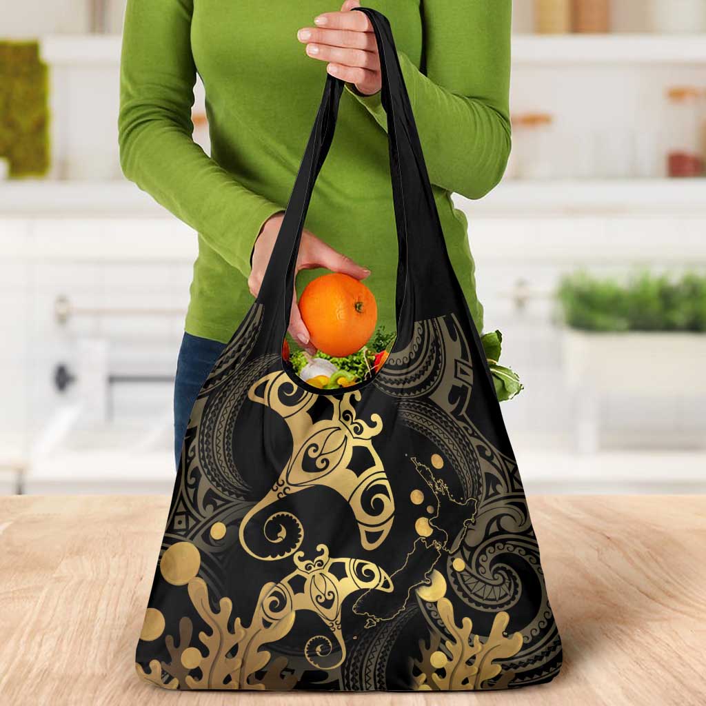 Black And Gold Aotearoa Whai Grocery Bag NZ Stingrays Maori Curves Style