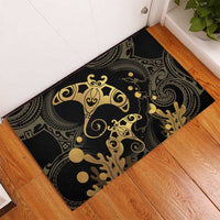 Black And Gold Aotearoa Whai Rubber Doormat NZ Stingrays Maori Curves Style