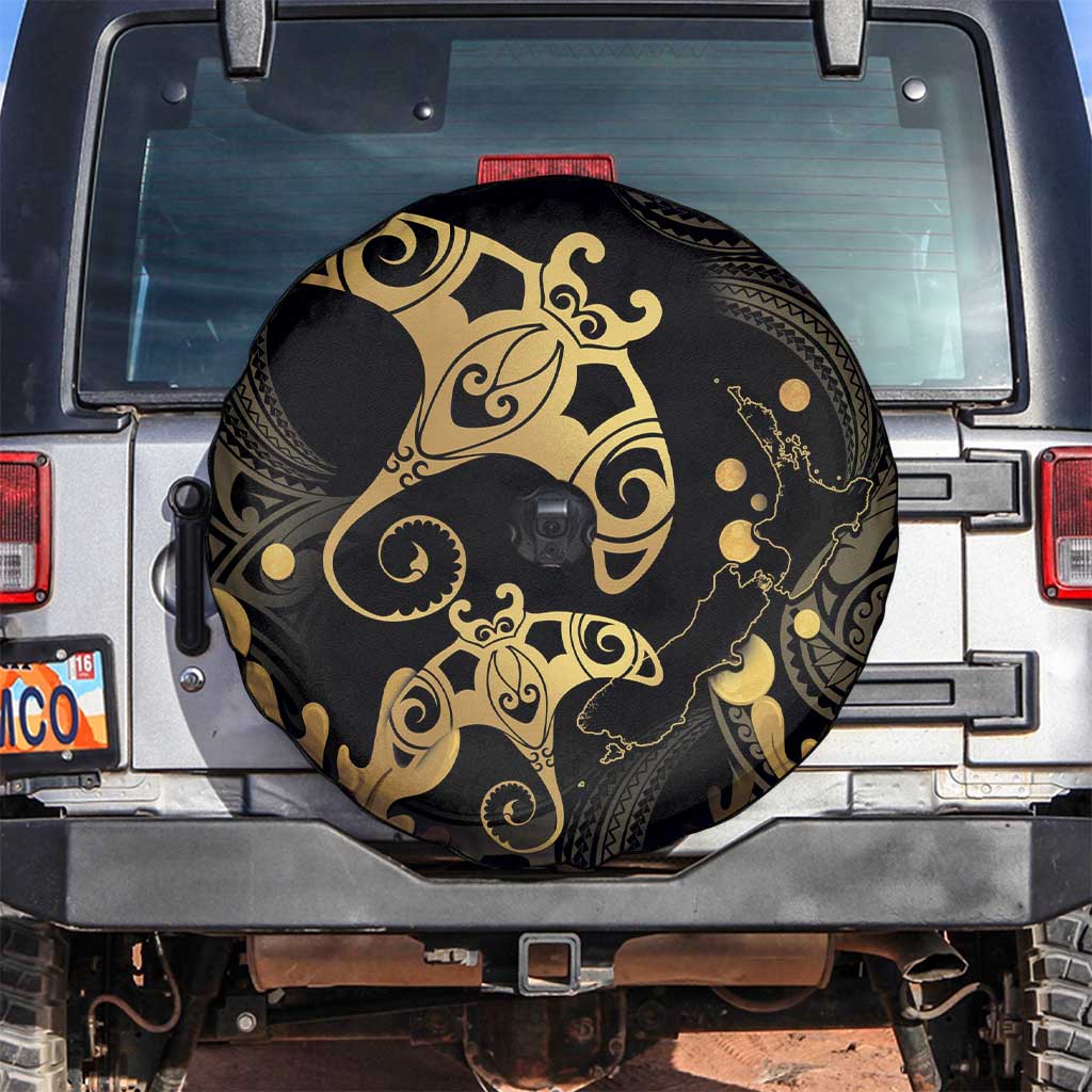Black And Gold Aotearoa Whai Spare Tire Cover NZ Stingrays Maori Curves Style LT14 Gold - Polynesian Pride