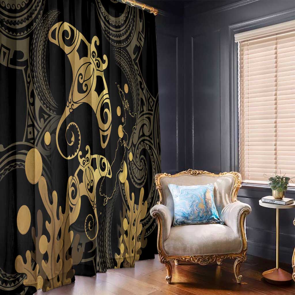Black And Gold Aotearoa Whai Window Curtain NZ Stingrays Maori Curves Style LT14 - Polynesian Pride