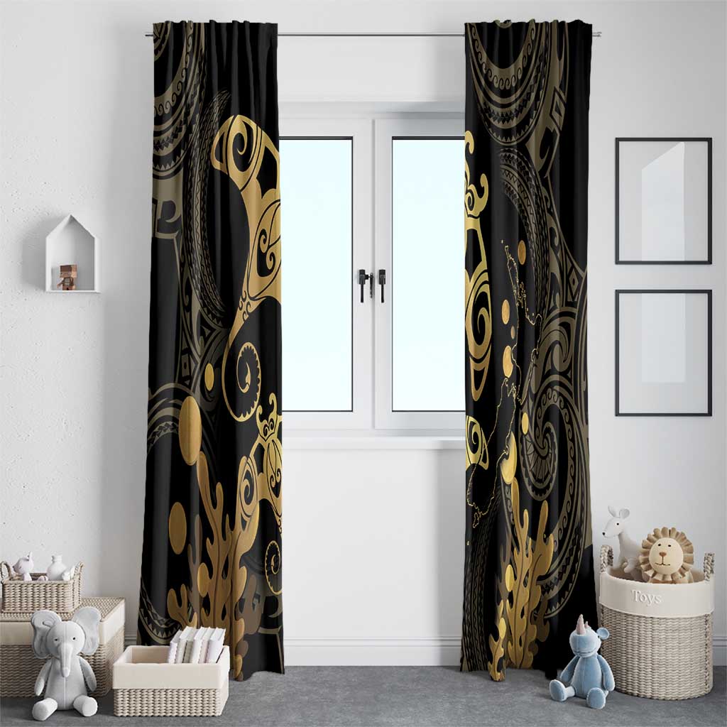 Black And Gold Aotearoa Whai Window Curtain NZ Stingrays Maori Curves Style LT14 - Polynesian Pride