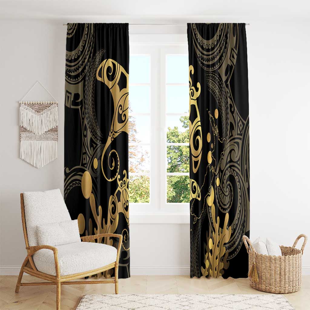 Black And Gold Aotearoa Whai Window Curtain NZ Stingrays Maori Curves Style LT14 - Polynesian Pride